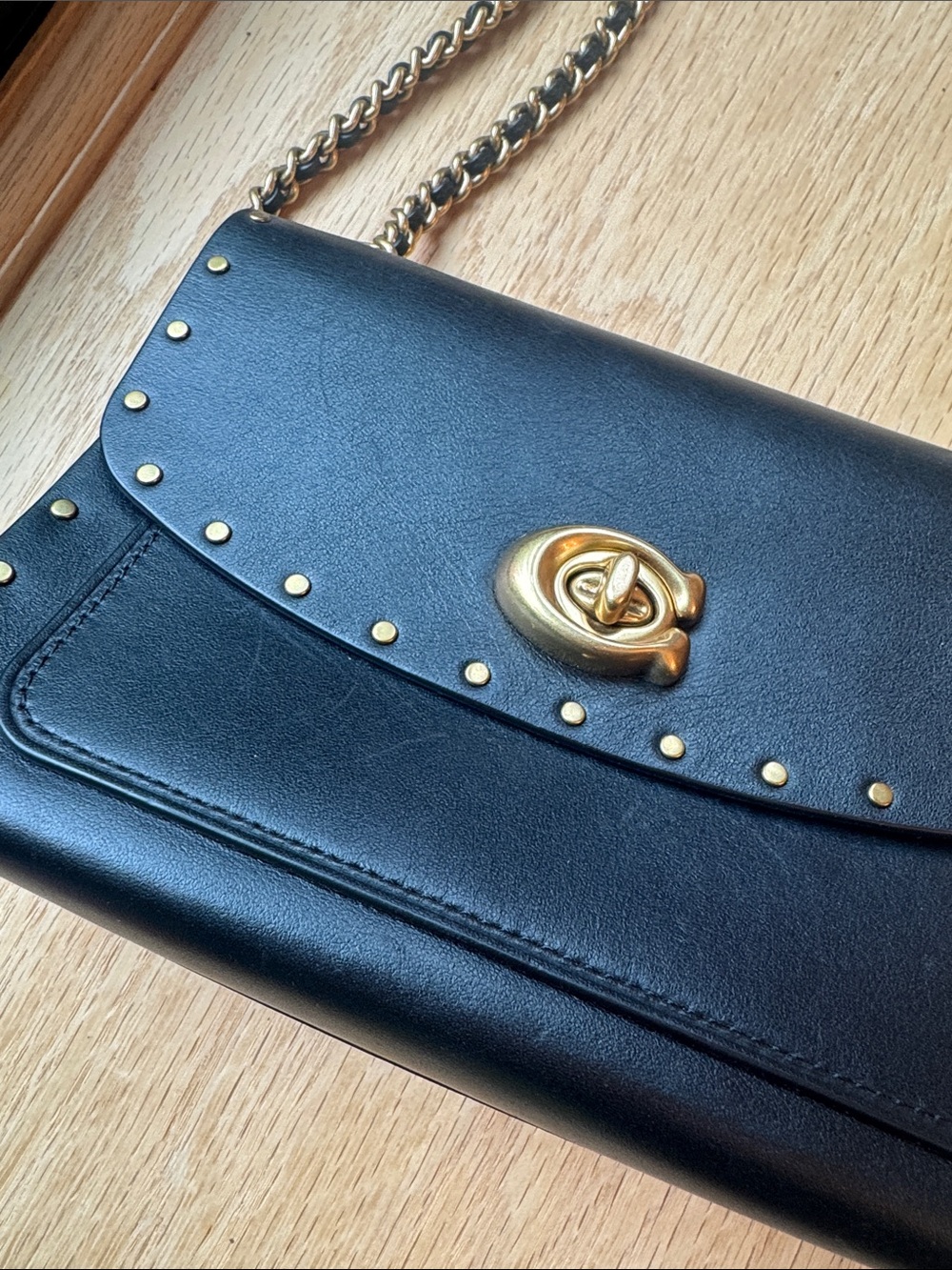 Coach Black Leather Chain-Handle Shoulder Bag with Gold Hardware - Picture 7 of 11